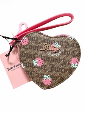 NWT Juicy Couture Berry Sweet Coin Purse Chestnut Chino/Pink Lemonade Wristlet